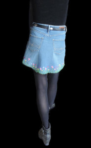 Denim skirt with hand embroidery
