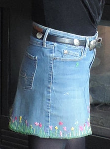 Denim skirt with hand embroidery