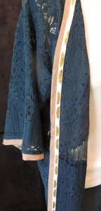 Midi length cotton blend and silk trim kimono